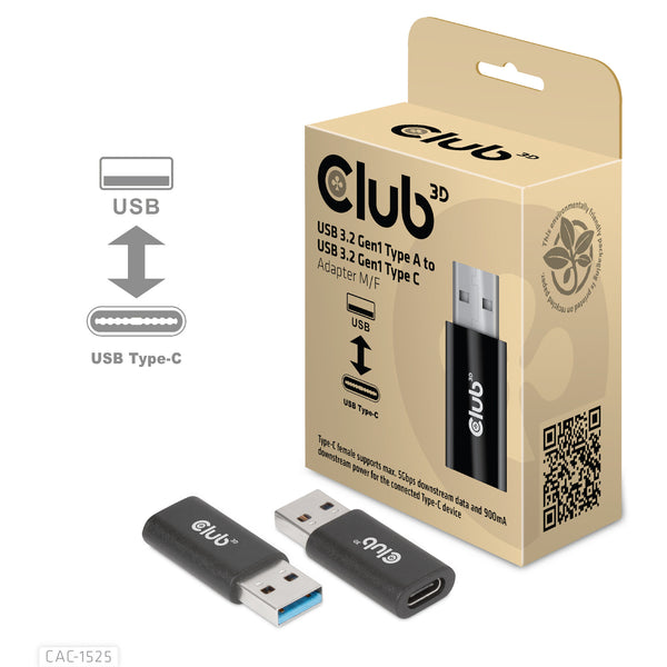 CLUB3D CAC-1525 kabel kønsskifter USB A USB TYPE C Sort