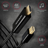 Axagon RVDM-HI14C2 Mini-DisplayPort zu HDMI Adapterkabel 4K/30 Hz 180 cm lang - Kabel - Digital/Display/Video 1,8 m Mini DisplayPort Sort