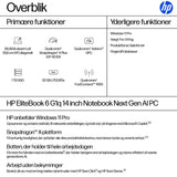 HP EliteBook 6 G1q Next Gen AI PC Copilot+ PC Snapdragon X1P-42-100 Laptop 35,6 cm (14") WUXGA 32 GB LPDDR5x-SDRAM 1 TB SSD Wi-Fi 7 (802.11be) Windows 11 Pro Sølv