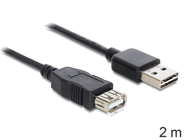 DeLOCK EASY-USB 2.0-A - USB 2.0-A, 2m USB-kabel USB A 0,48 Gbit/sek. Sort