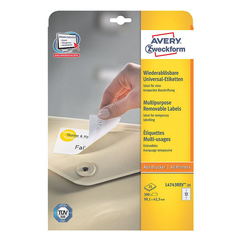 Avery L4743REV-25 print etiket Hvid Selvklæbende printeretiket