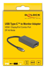 DeLOCK 64316 videokabel adapter 0,15 m USB Type-C HDMI + DisplayPort Grå