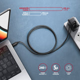 Axagon BUCM2-CM20AB Ladekabel USB-C zu USB-C 2.0, 2 m, PD 240 W 5 A, ALU - Schwarz - 2 Meter langes USB-C zu USB-C Kabel - Daten- und Ladefähig USB-kabel USB 2.0 USB C 0,48 Gbit/sek. Sort