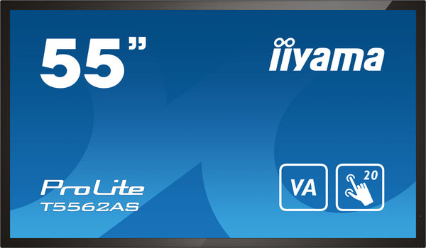iiyama T5562AS-B1 skilte display Interaktivt fladpanel 138,7 cm (54.6") VA 500 cd/m² 4K Ultra HD Sort Berøringsskærm Indbygget processer Android 8.0 24/7
