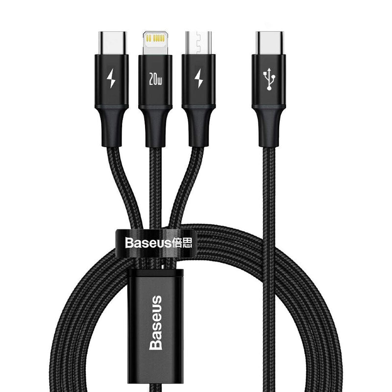 Baseus Rapid 3-in-1 USB-kabel 1,5 m USB A USB C/Micro USB A/Lightning 0,48 Gbit/sek. 20 W Sort
