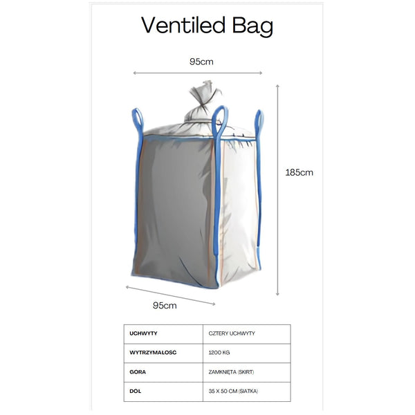 Extralink BIG BAG VENTILED 95X95X185CM 1200KG Z LEJEM 1680 L 1 stk Hvid