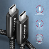 Axagon BUCM2-CM25AB Ladekabel USB-C zu USB-C 2.0, 2,5 m, PD 240 W 5 A, ALU - Schwarz - 2,5 Meter langes USB-C zu USB-C Kabel USB-kabel USB 2.0 USB C 0,48 Gbit/sek. Sort