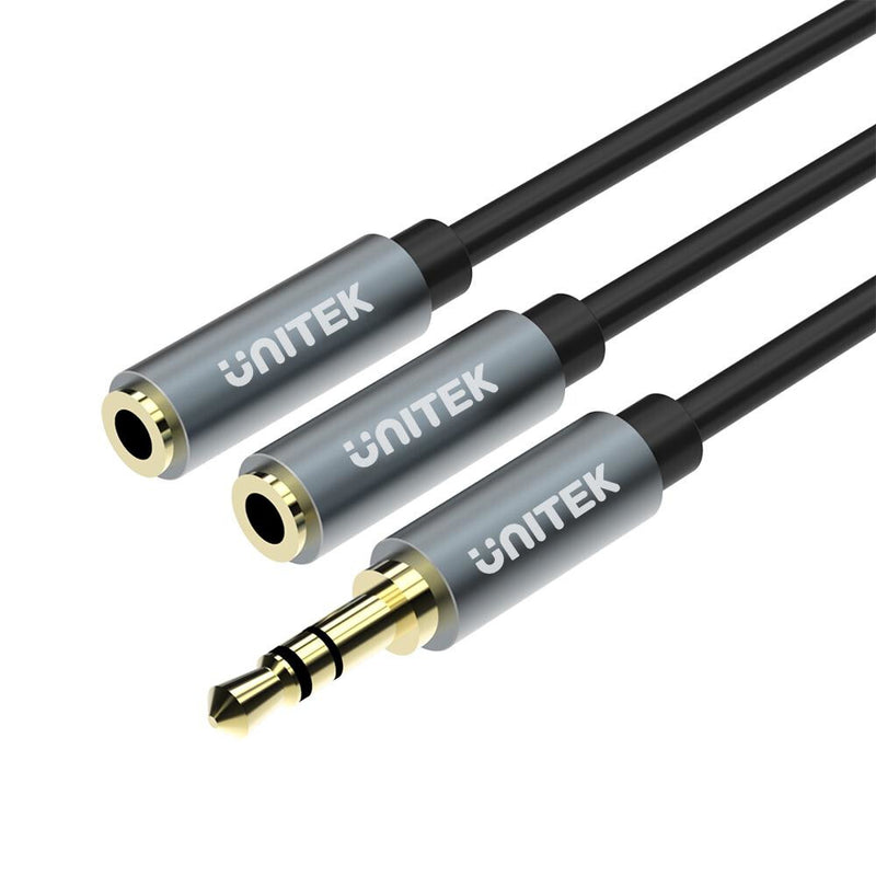 UNITEK Y-C956ABK lydkabel 0,2 m 3.5mm 2 x 3.5mm Sort, Grå