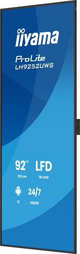 iiyama LH9252UWS-B1AG skilte display Kiosk design 2,34 m (92") LCD Wi-Fi 500 cd/m² UltraWide 5K HD Sort Indbygget processer Android 24/7