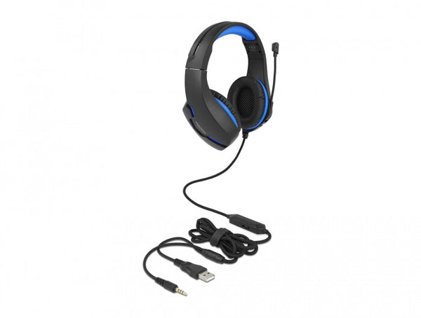 DeLOCK 27182 hovedtelefoner/headset Ledningsført Spil USB Type-A Sort, Blå