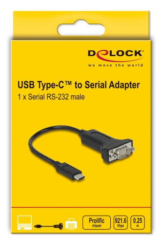 DeLOCK 64307 serielkabel Sort 0,25 m USB Type-C RS-232