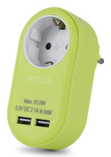 Entac EPAG-1EE-2USB-L strømstik adapter Type F Lime