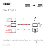 CLUB3D CAC-1572 USB-kabel USB4 Gen 2x2 1,2 m USB C 80 Gbit/sek. 240 W Hvid
