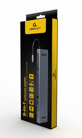 Gembird A-CM-COMBO9-01 dockingstation USB 3.2 Gen 1 (3.1 Gen 1) Type-C Grå