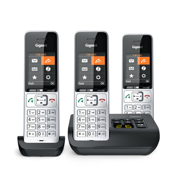 Gigaset COMFORT 500A Trio Analog/DECT-telefon Nummervisning Sort, Sølv