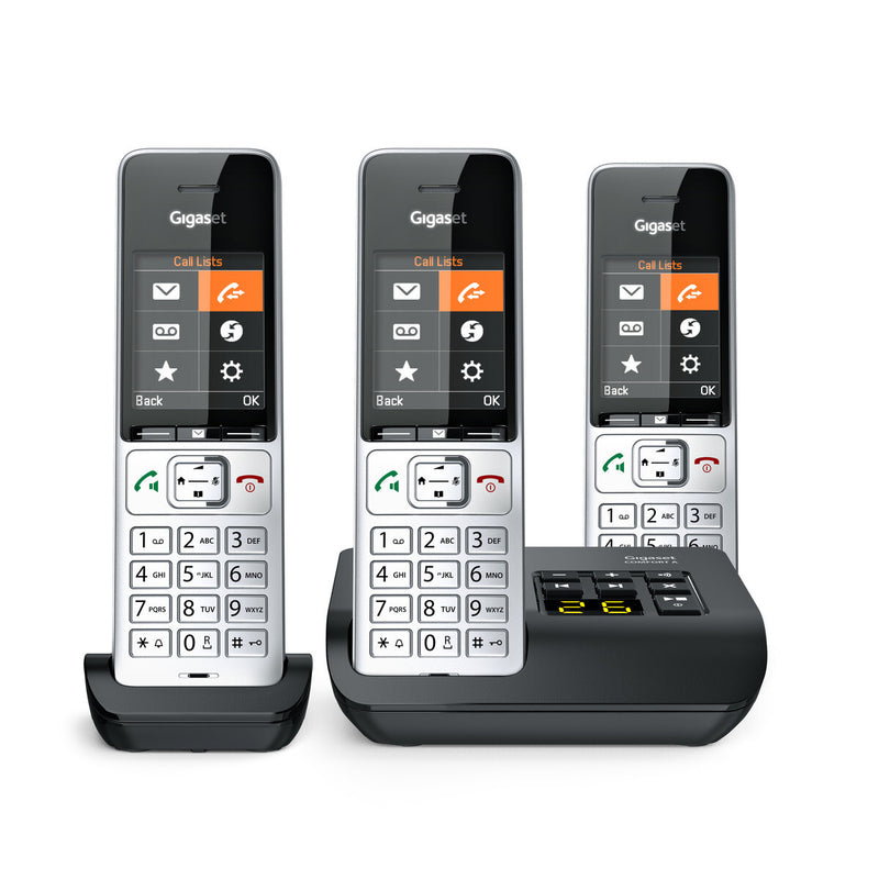 Gigaset COMFORT 500A Trio Analog/DECT-telefon Nummervisning Sort, Sølv