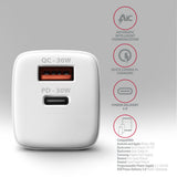 Axagon ACU-PQ30W Ladegerät QC3.0.4.0/AFC/FCP/PPS/Apple+ PD USB-C 30W - weiß - USB Typ C Mobiltelefon, Smartphone, SmartWatch, Tablet, Universel Hvid Vekselstrøm Hurtig opladning Indendørs