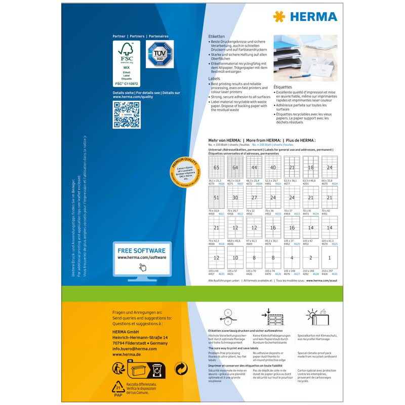 HERMA 4674 selvklæbende etiket Rektandel Permanent Hvid 1400 stk