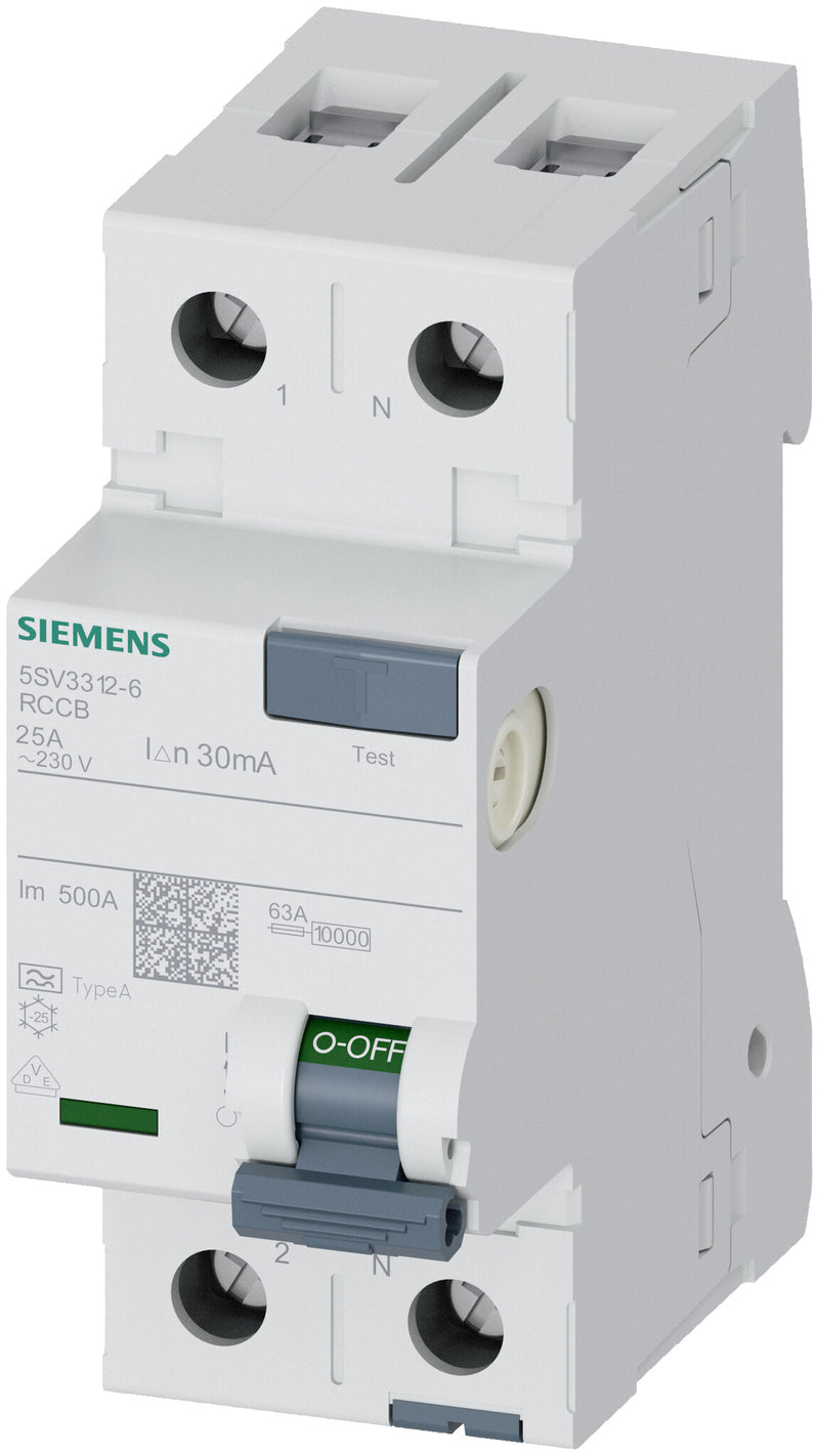 Siemens 5SV3312-6 kredsløbsafbryder Reststrøm enhed Type A 2P