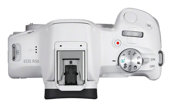 Canon EOS R50, White + RF-S 18-45mm F4.5-6.3 IS STM Kit MILC 24,2 MP CMOS 6000 x 4000 pixel Hvid