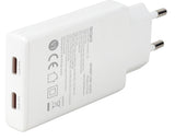 Deltaco USB-C wall charger 67 W, 2x USB-C PD, slim, tot 67 W, white