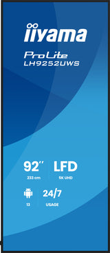 iiyama LH9252UWS-B1AG skilte display Kiosk design 2,34 m (92") LCD Wi-Fi 500 cd/m² UltraWide 5K HD Sort Indbygget processer Android 24/7