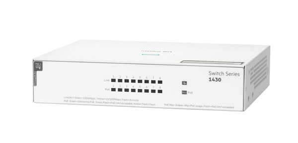 HPE Aruba Networking Networking Instant On Switch 8p Gigabit CL4 PoE 64W 1430 Ikke administreret L2 Gigabit Ethernet (10/100/1000) Strøm over Ethernet (PoE) Hvid