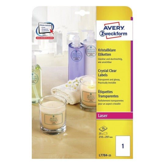 Avery L7784-25 print etiket Transparent Ikke-klæbende printeretiket
