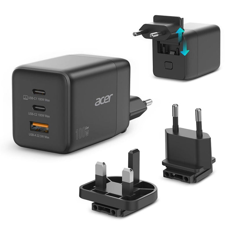 Acer HP.DSCAB.019 oplader til mobil enhed Universel Sort Vekselstrøm Hurtig opladning Indendørs