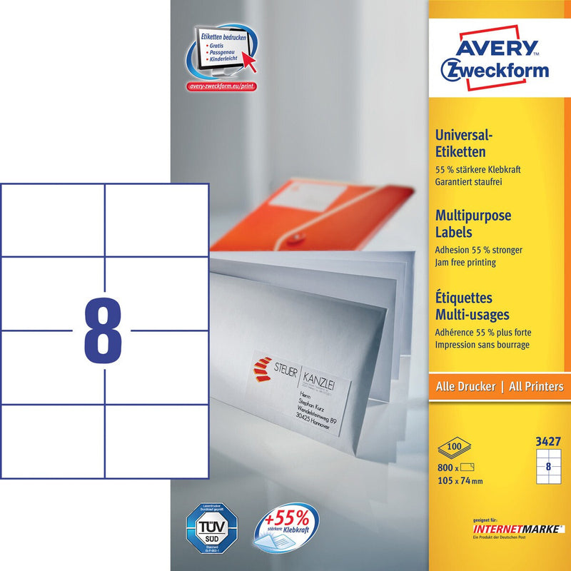 Avery 3427 print etiket Hvid Selvklæbende printeretiket