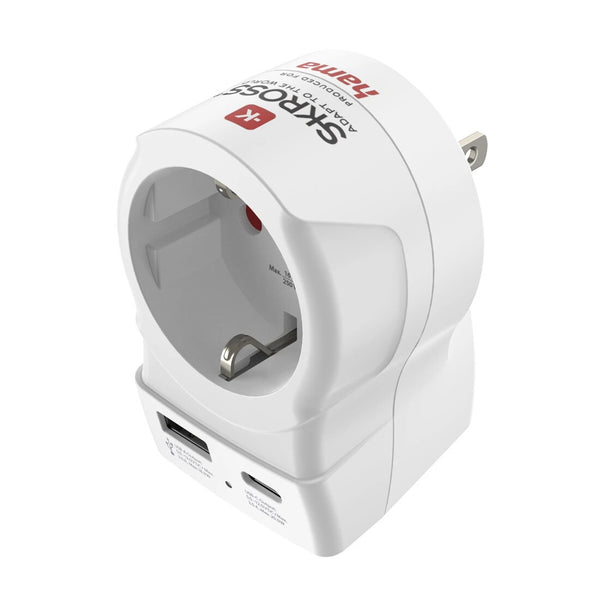 Hama EU to US strømstik adapter Type B Type C (Europlug)+Type F Hvid