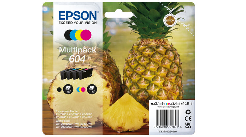 Epson 604 blækpatron 4 stk Original Standard udbytte Sort, Blå, Magenta, Gul