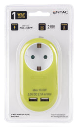 Entac EPAG-1EE-2USB-L strømstik adapter Type F Lime