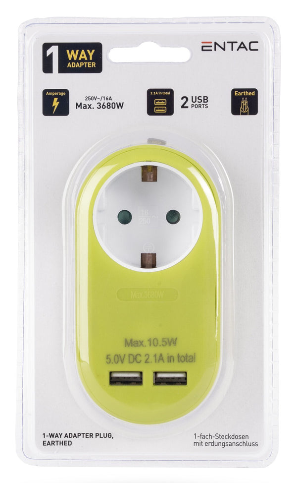 Entac EPAG-1EE-2USB-L strømstik adapter Type F Lime