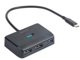 Deltaco USB-C hub med 4 USB-A porte, 5 Gbit/s, ekstra strømindgang, sort