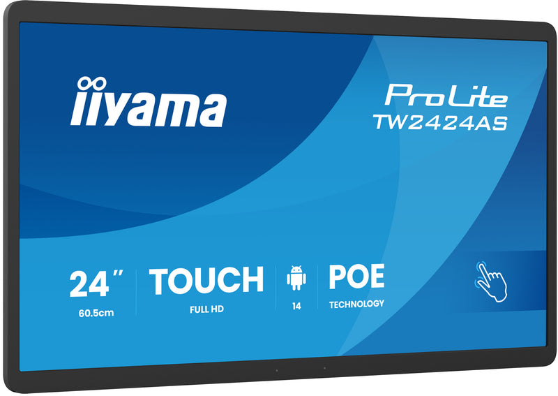 iiyama TW2424AS-B3P skilte display Interaktivt fladpanel 60,5 cm (23.8") Wi-Fi 450 cd/m² Fuld HD Sort Berøringsskærm Indbygget processer Android 24/7