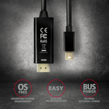 Axagon RVDM-HI14C2 Mini-DisplayPort zu HDMI Adapterkabel 4K/30 Hz 180 cm lang - Kabel - Digital/Display/Video 1,8 m Mini DisplayPort Sort