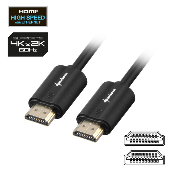 Sharkoon HDMI/HDMI 4K, 2m HDMI-kabel HDMI Type A (Standard) Sort