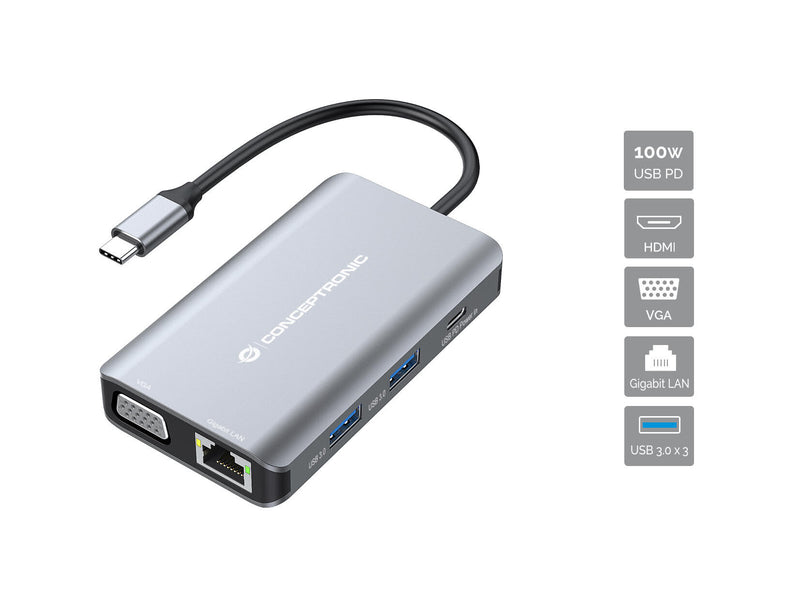 Conceptronic DONN21G dockingstation Ledningsført USB 3.2 Gen 1 (3.1 Gen 1) Type-C Grå