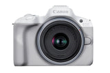 Canon EOS R50, White + RF-S 18-45mm F4.5-6.3 IS STM Kit MILC 24,2 MP CMOS 6000 x 4000 pixel Hvid