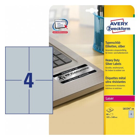 Avery L6134-20 print etiket Sølv Selvklæbende printeretiket