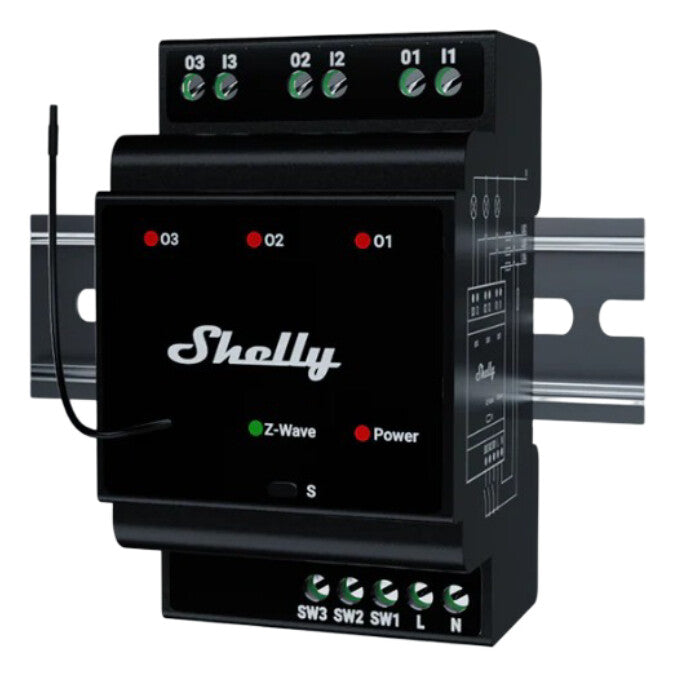 Shelly Wave PRO 3 strømrelæ Sort