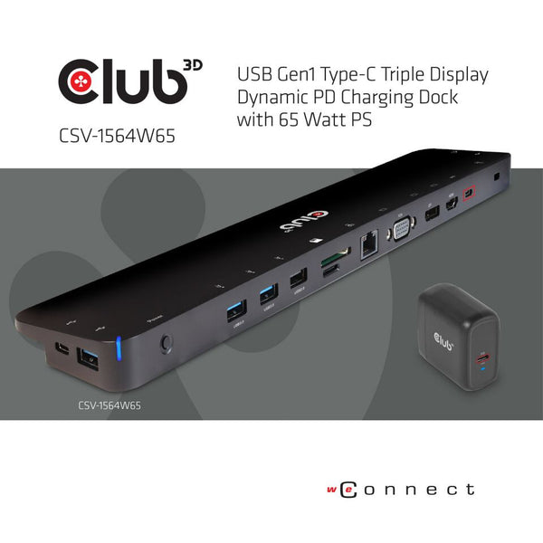 CLUB3D CSV-1564W65 dockingstation Docking USB 3.2 Gen 1 (3.1 Gen 1) Type-C Sort