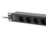 Lanberg PDU-09F-0300-BK strømforsyningsenhed (PDU) 9 AC stikkontakt(er) 1U Sort, Grå