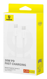 Baseus Superior USB-kabel USB 2.0 1 m USB C 480 Gbit/sek. 30 W Hvid