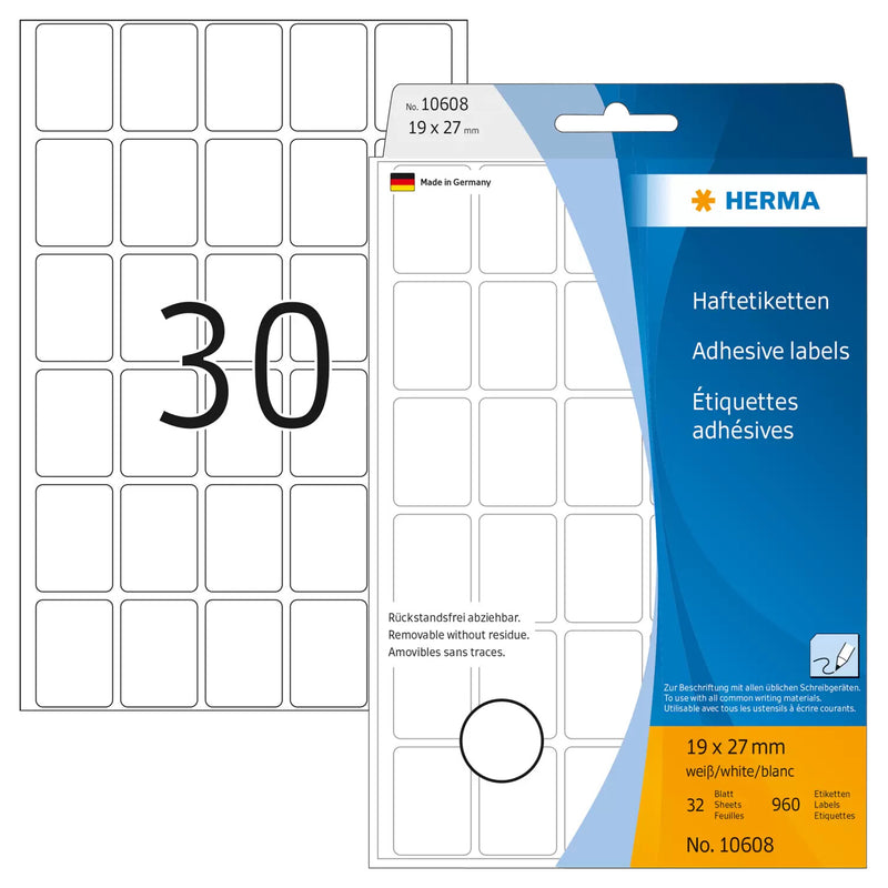 HERMA 10608 selvklæbende etiket Rektandel Hvid 960 stk