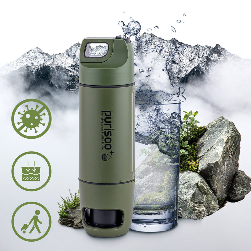 Extralink PURISOO+ BUTELKA Z SYSTEMEM FILTRUJACYM Z POMPKA 400ML FILTR UF + ACF Vandfiltreringsflaske 0,4 L Grøn, Oliven