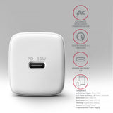 Axagon ACU-PD30W wall charger 1x QC3.0/AFC/FCP/PD type-C 30W white Mobiltelefon, Smartphone, SmartWatch, Tablet, Universel Hvid Vekselstrøm Hurtig opladning Indendørs
