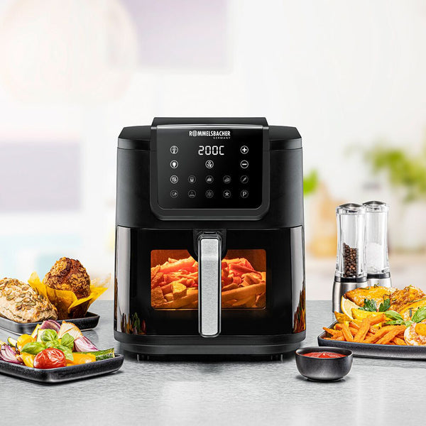 Rommelsbacher FRH 1700 frituregryde Enkelt 8 L Enkeltstående 1700 W Varmluftsteger Sort, Rustfrit stål