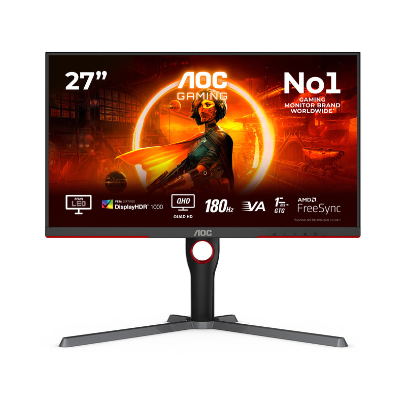 AOC G3 Q27G3XMN/BK computerskærm 68,6 cm (27") 2560 x 1440 pixel 2K Ultra HD LED Sort, Rød